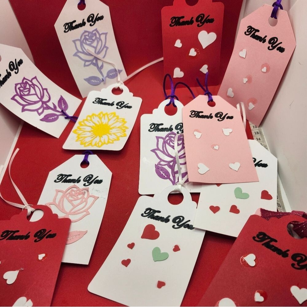 Hand Crafted 3-D Floral  Colorful Gift Tags Thank You Cards Set of 12